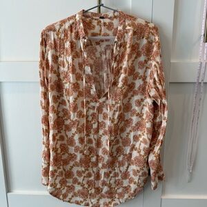 Free People Pink Tan and cream floral blouse tunic with tie detail small